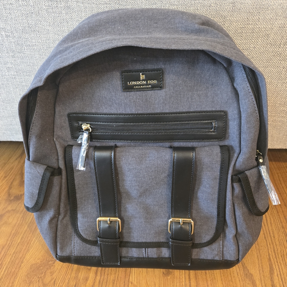 London Fog Gray Canvas Backpack with Black Trim